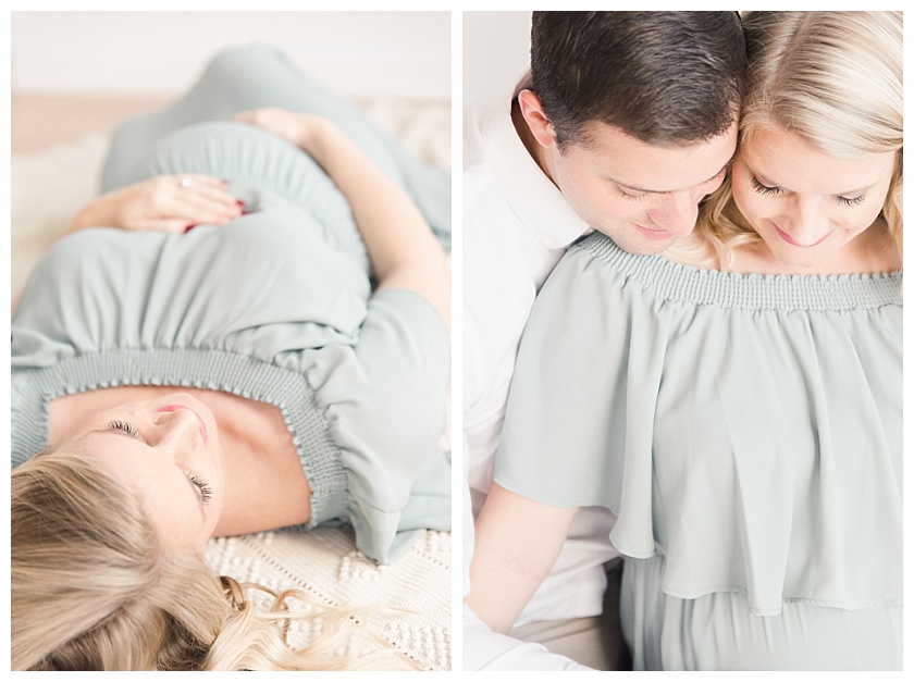 maternity photos with mom lying on her back with her hair fanned out 