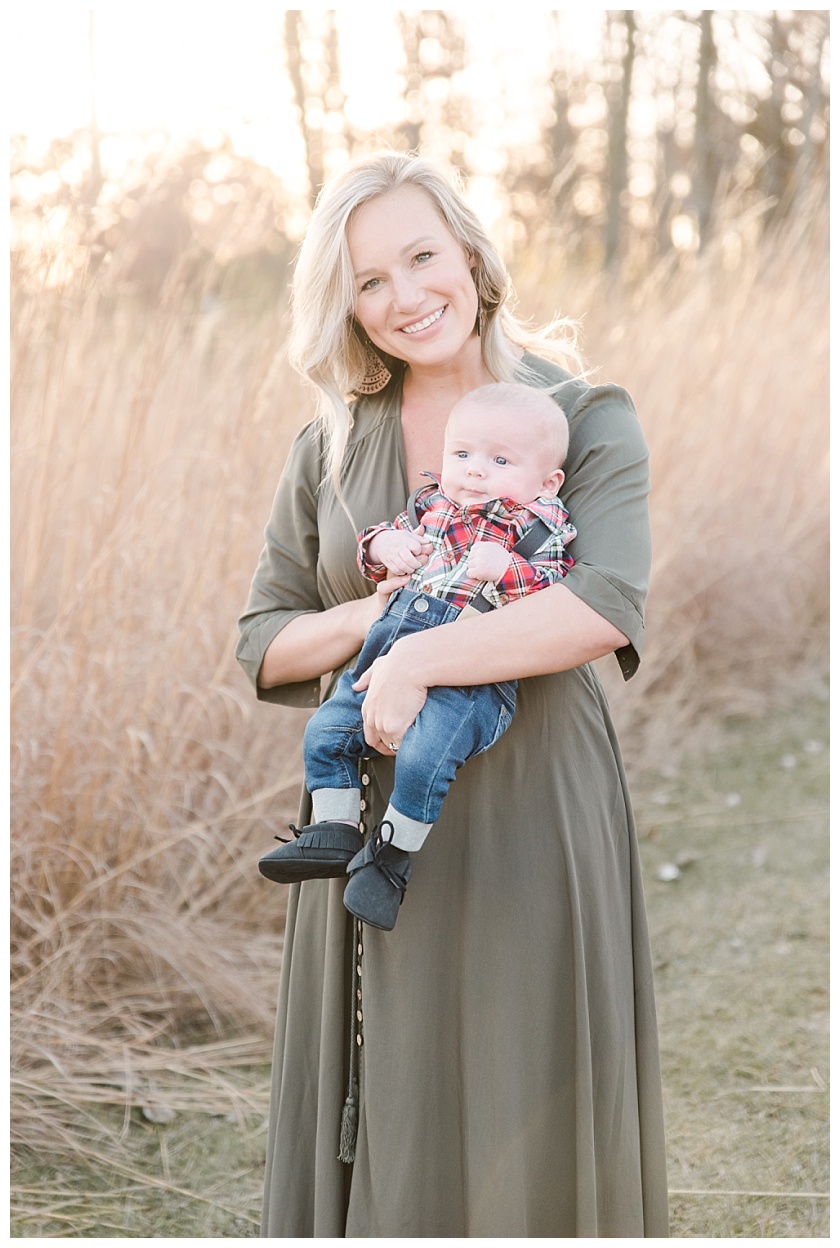 Mother with son in Cedar Falls Iowa field by Photographer Meghan Goering Photography