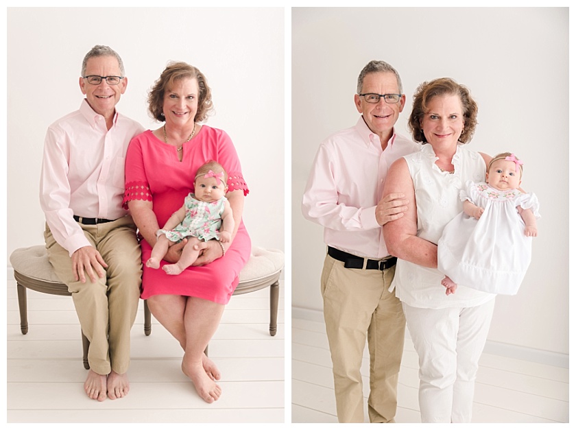 grandma and grandpa hold newborn granddaugther for first time by meghan goering photography