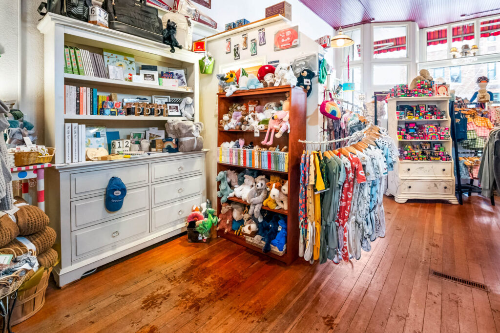 stuffed animals, children's gifts, new parent gifts and more on display at peekaboo baby